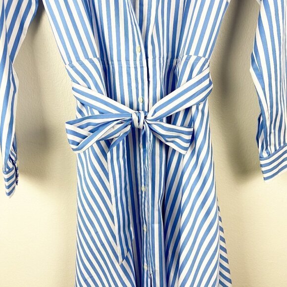TALBOTS | Blue White Classic Poplin Shirtdress Vertical Stripe 6 - Picture 9 of 12